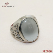 Carve Stainless Steel Ring,Pure White Opal Stone Ring,Stone Stainless Steel Wholesale Jewelry