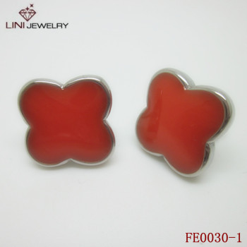 Red Color Flower Design Stainless Steel Earring
