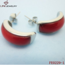 Stainless Steel Red Stone Earring