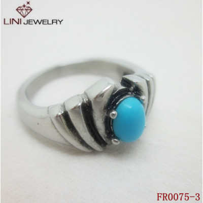 Blue Turquoise  Finger Ring, Stainless Steel Jewelry
