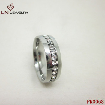 Channel-Set Half-Round Crystal Stainless Steel Ring FR0068