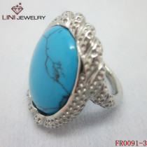 Blue Turquoise 316l S.Steel Half Roundness Stone Ring  FR0091-3
