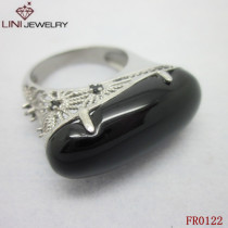 316L Stainless Steel High Polished Long Stone Finger Ring FR0122