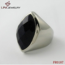 Black Facet  Gem Oval Finger Ring,Noble Stainless Steel Ring FR0187