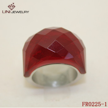 Fashion Wine Red Gemstone Ring, Stainless Steel Rings Wholesaler FR0225-1