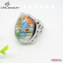 Multicolor Sulfur Glass Stone Steel Ring FR0634