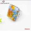 Multicolor Flower Sulfur Glass Stone Steel Ring FR0638