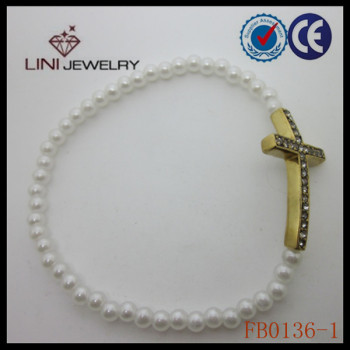 gold plated pearl cross bracelet FB0136