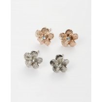 Top sale for ladies Flower ear stud in 2pcs with rhodium and glod plating