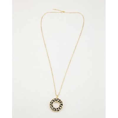 Wholesale pendant necklace with black epoxy and rhinestone in gold plating