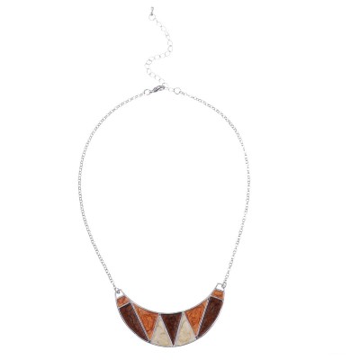 Circle zinc alloy necklace with brown epoxy in silver plating