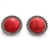 OEM alloy and red coral round ear stud