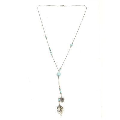 Loweset price of leaf pendant chain Necklace with turquoise beads