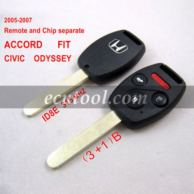 2005-2007 Honda Remote Key (3+1) Button and Chip Separate ACCORD FIT CIVIC ODYSSEY ID:8E (315 MHZ)