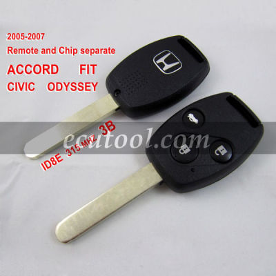 2005-2007 Honda Remote Key 3 Button and Chip Separate ACCORD FIT CIVIC ODYSSEY ID:8E (315 MHZ)
