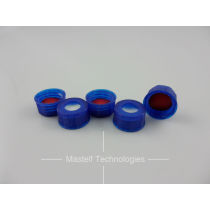 9-425 Red PTFE/White Silicone Septa With Blue Open Top PP Screw Cap