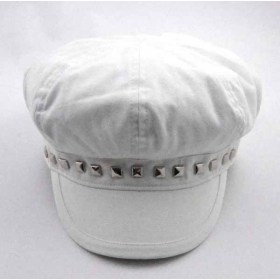 RIVETS DECORATED WHITE COTTON CAP