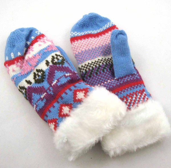 KNITTING GLOVES WITH FAKE FUR