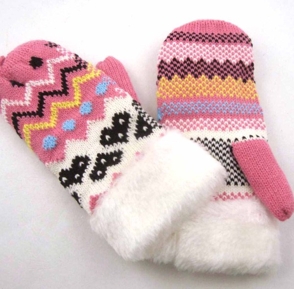 KNITTING GLOVES WITH FAKE FUR