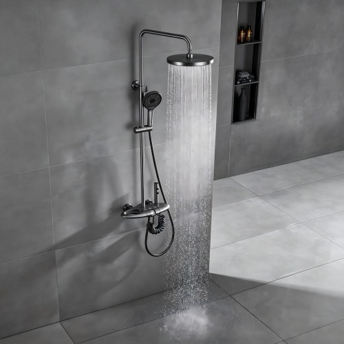 Premium 4-Function Exposed Brass Shower System with Piano Keys | Wholesale Supplier for Bathroom Projects