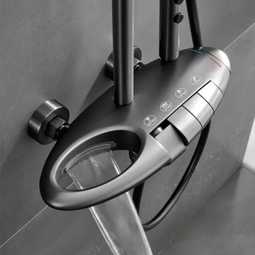 Premium 4-Function Exposed Brass Shower System with Piano Keys | Wholesale Supplier for Bathroom Projects