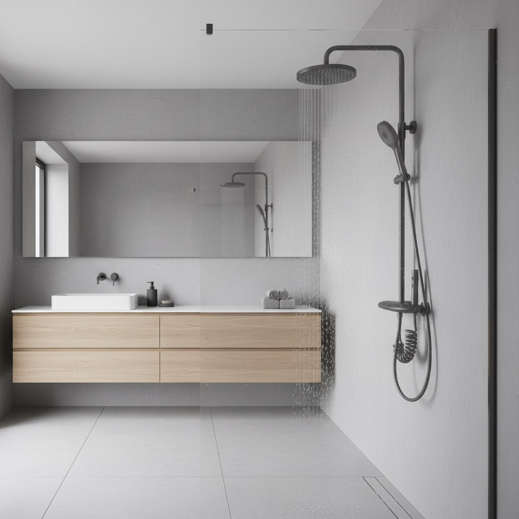 Exposed shower system construction and functional design