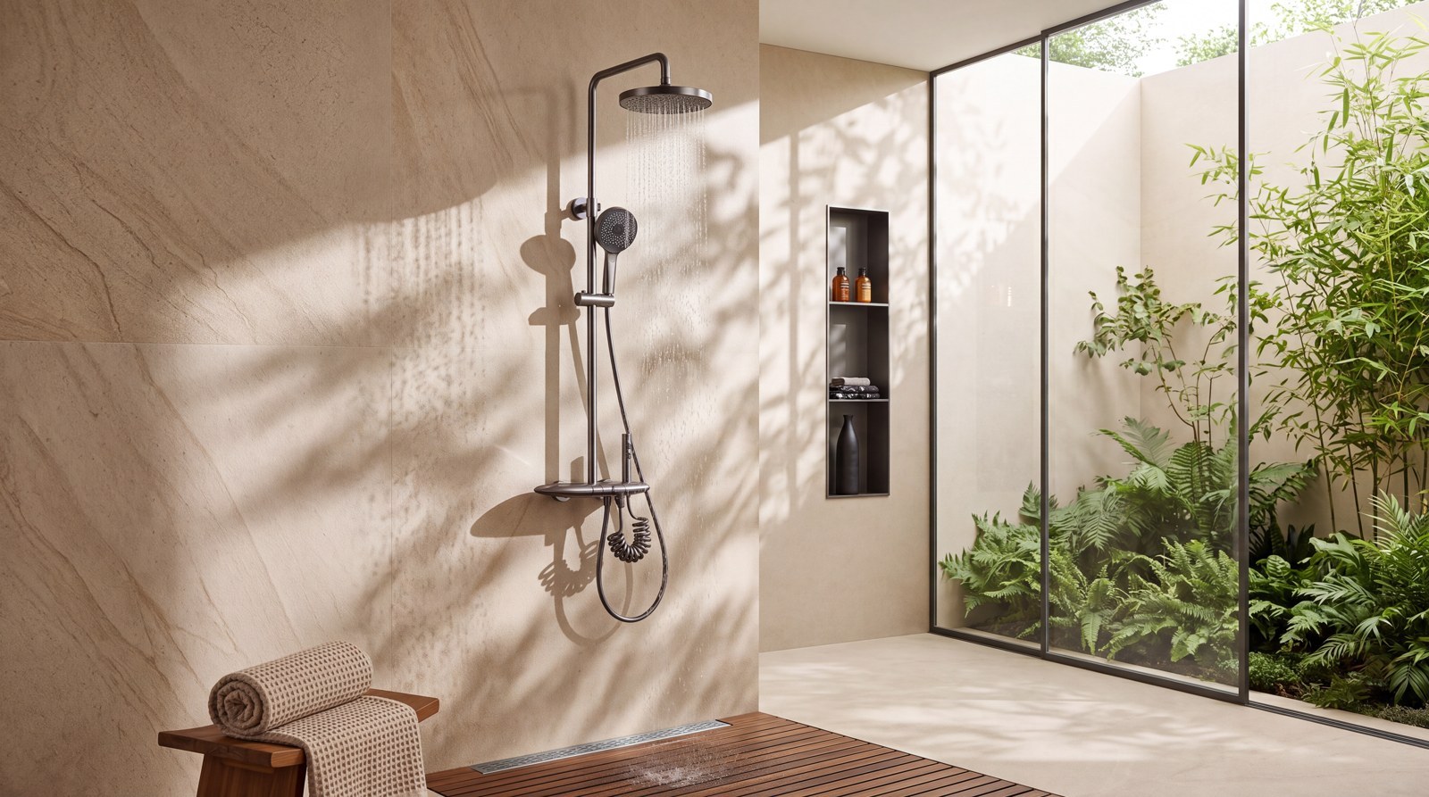 Exposed shower system product and bathroom project view 4