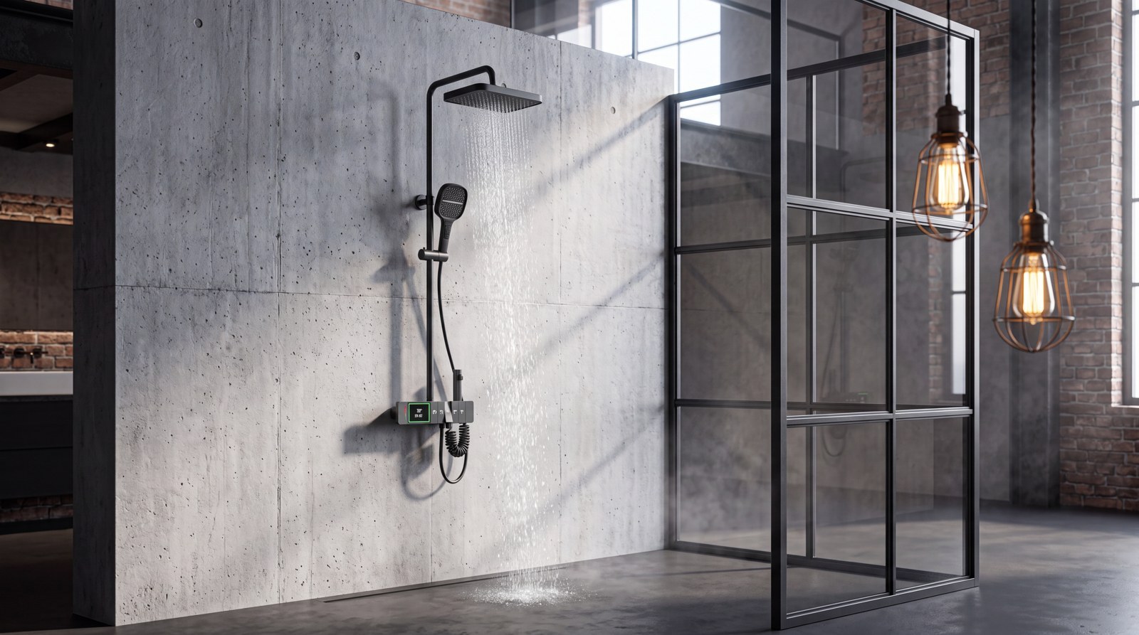 Exposed shower system product and bathroom project view 3