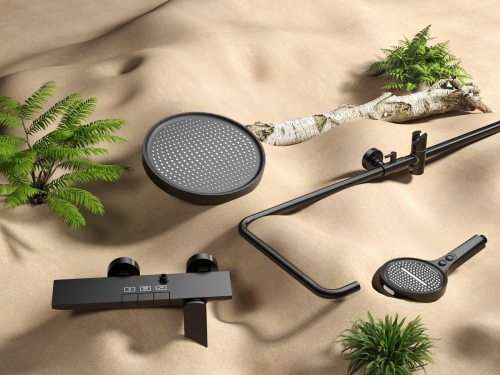 Premium Black 4-Function Exposed Shower System with Piano Keys | Wholesale Supplier for Bathroom Projects