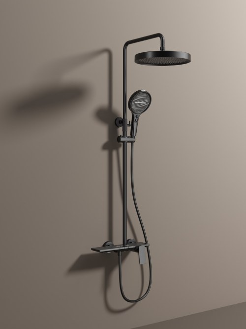 Premium Black 4-Function Exposed Shower System with Piano Keys | Wholesale Supplier for Bathroom Projects