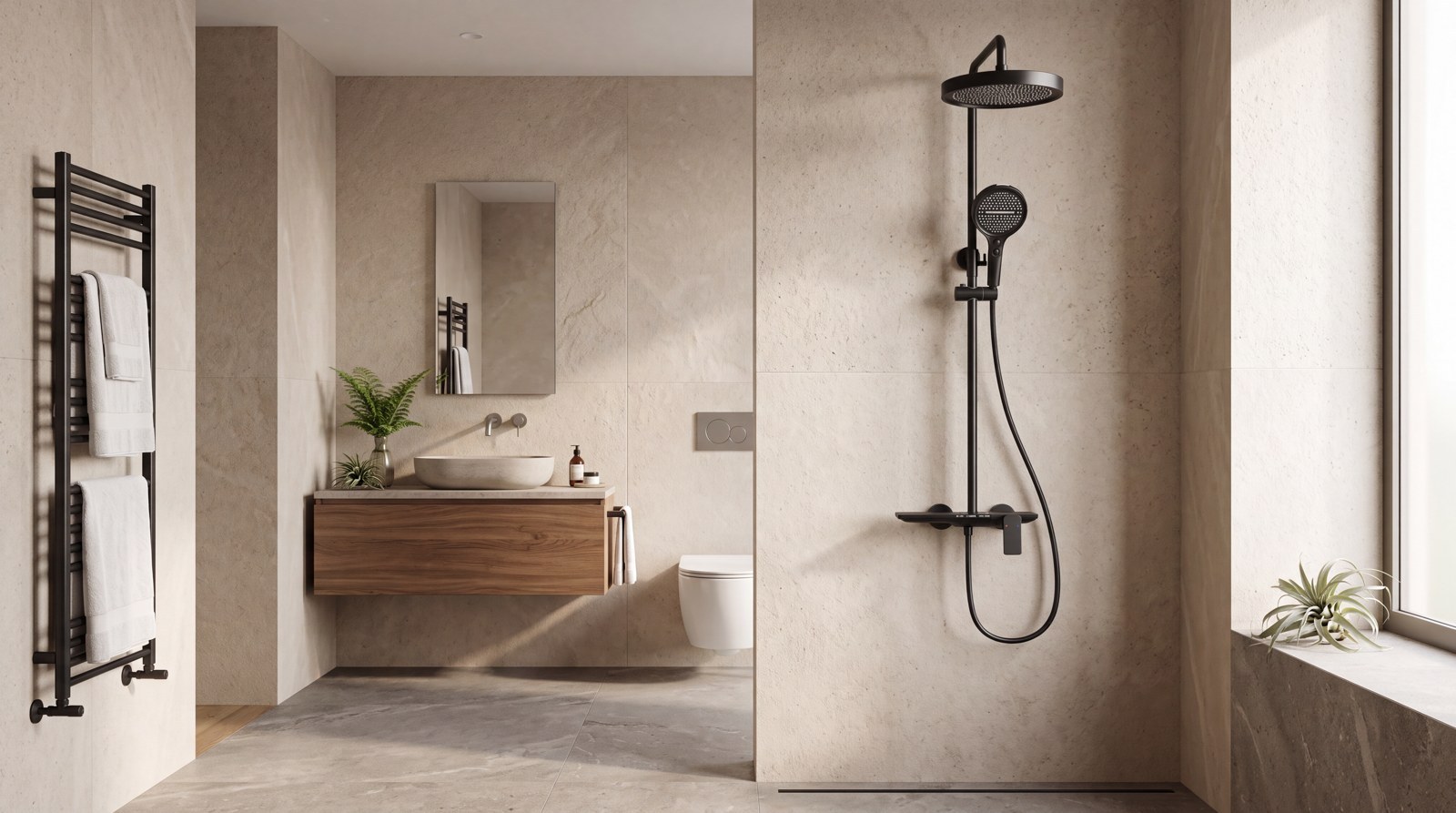 Exposed shower system product and bathroom project view 2
