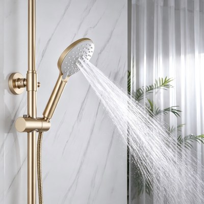Premium Brushed Gold 3-Function Exposed Brass Shower System | Wholesale Supplier for Bathroom Projects