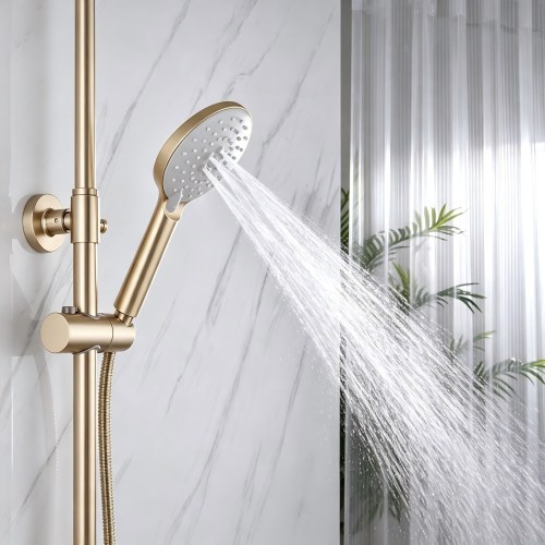 Premium Brushed Gold 3-Function Exposed Brass Shower System | Wholesale Supplier for Bathroom Projects