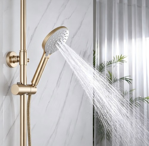 Premium Brushed Gold 3-Function Exposed Brass Shower System | Wholesale Supplier for Bathroom Projects