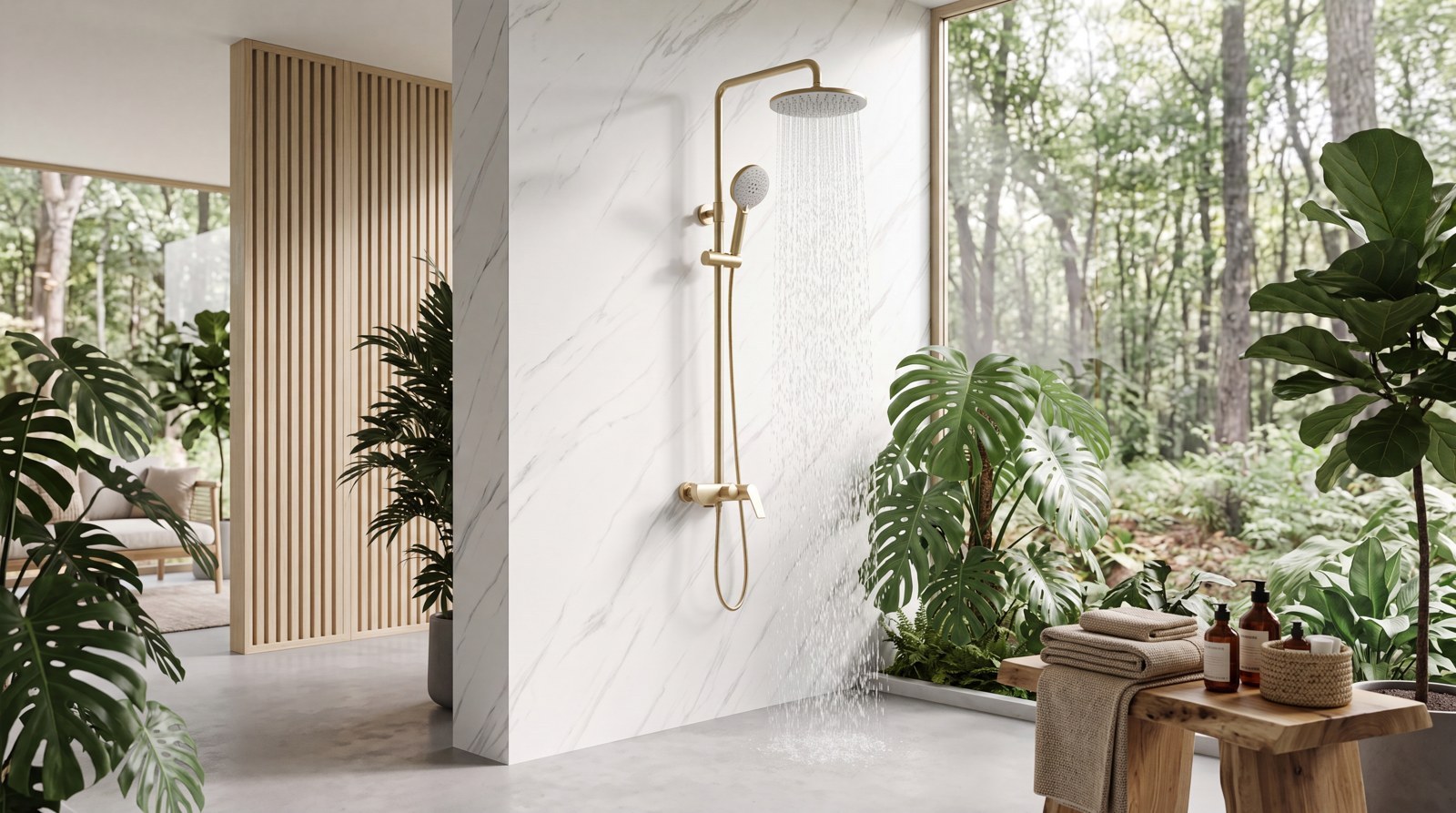 Exposed shower system product and bathroom project view 1
