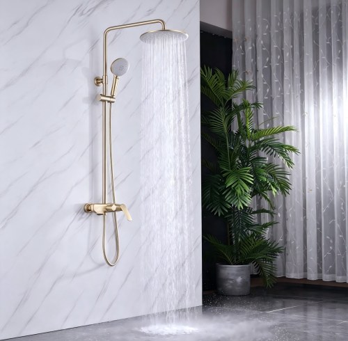 Premium Brushed Gold 3-Function Exposed Brass Shower System | Wholesale Supplier for Bathroom Projects