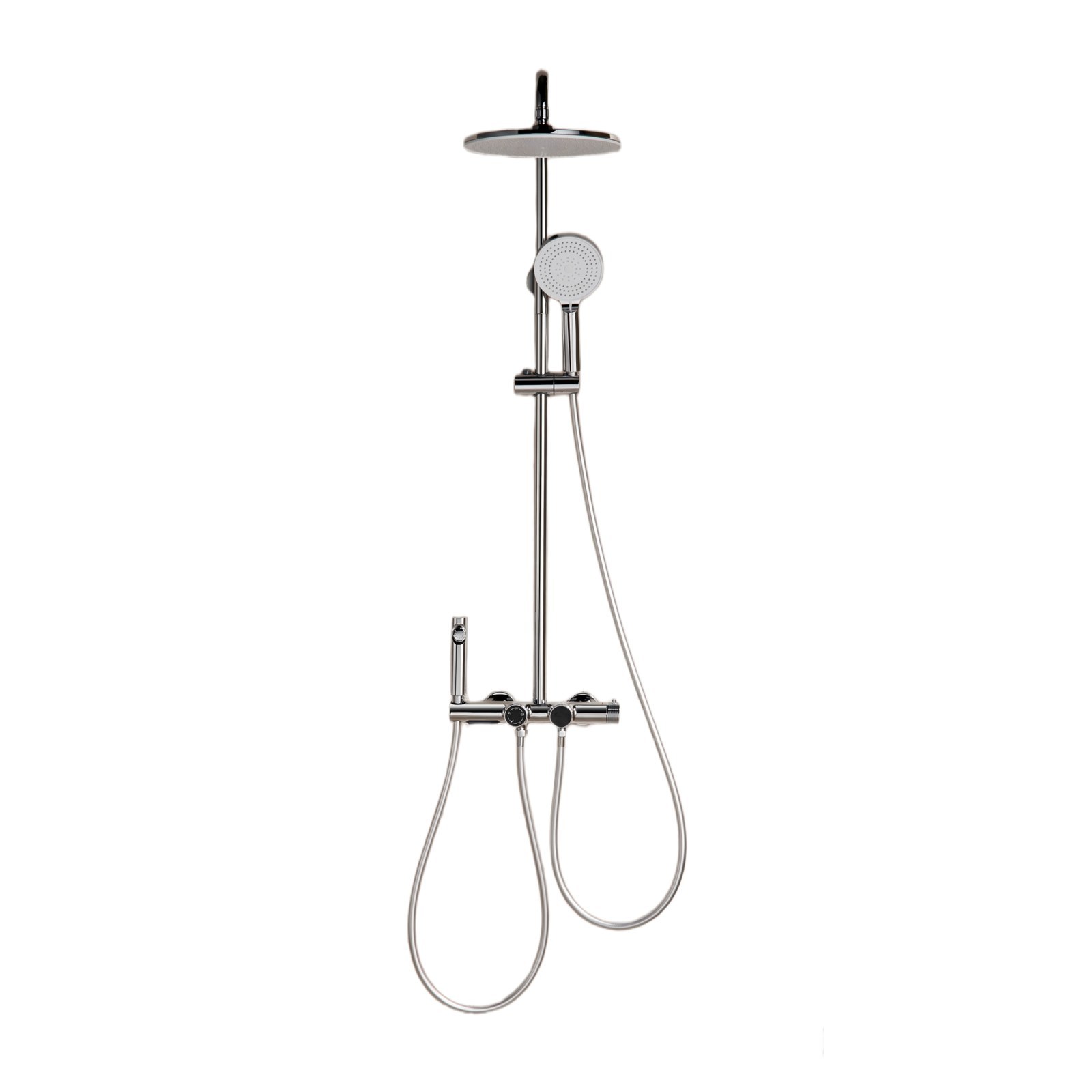 Exposed shower system construction and functional design