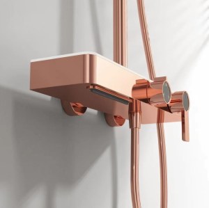 Premium Rose Gold 3-Function Exposed Shower System with Storage Shelf | Wholesale Supplier for Bathroom Projects