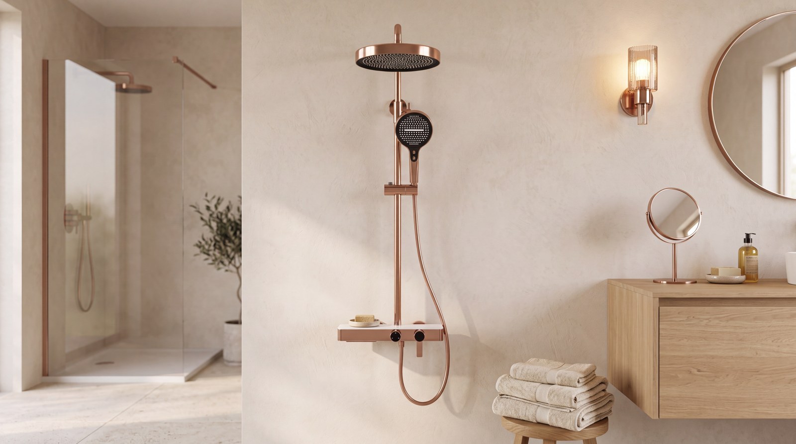 Exposed shower system construction and functional design