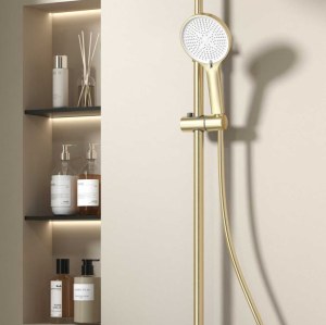 Premium Brushed Gold 3-Function Exposed Shower System with Piano Keys | Wholesale Supplier for Bathroom Projects
