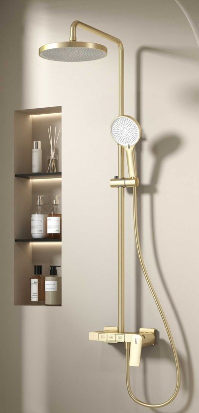 Premium Brushed Gold 3-Function Exposed Shower System with Piano Keys | Wholesale Supplier for Bathroom Projects