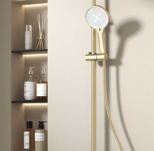 Premium Brushed Gold 3-Function Exposed Shower System with Piano Keys | Wholesale Supplier for Bathroom Projects