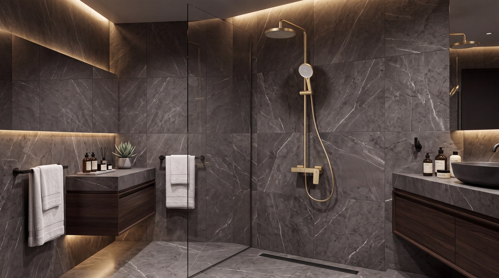 Exposed shower system product and bathroom project view 1