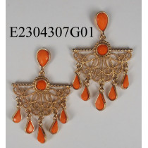 Fanshaped filigree chanderlier earrings-opaque oranger