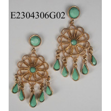 Flower filigree chanderlier earrings-opaque LT. green
