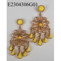 Flower filigree chanderlier earrings-opaque yellow