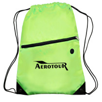 Sport drawstring pack with front zipper