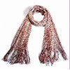 2012 Fashionable Leopard Women Scarf with Metallic Threading, Fringe Ends