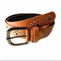Eyelet Trim and Studded Skinny Belt with Antique Metal Buckle
