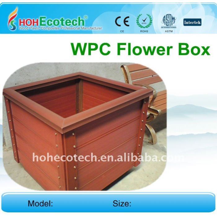 Compuestos de madera plástica caja de flores de jardín al aire libre del wpc valla flor caja wpc barandilla/esgrima caja de flores